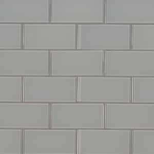 Take Home Tile Sample - Oyster 3 in. x 6 in. Glossy Glass Gray Subway Wall Tile