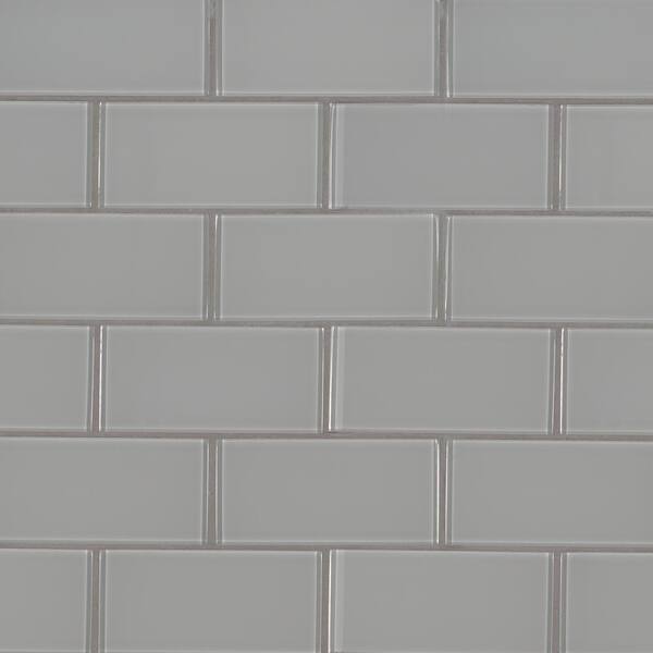 MSI Take Home Tile Sample - Oyster 3 in. x 6 in. Glossy Glass Gray Subway Wall Tile