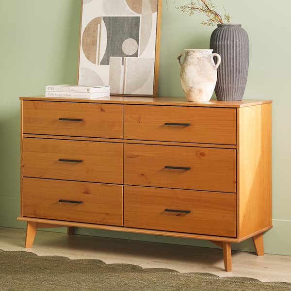 Walker Edison Furniture Company Modern Caramel Solid Wood 6-Drawer