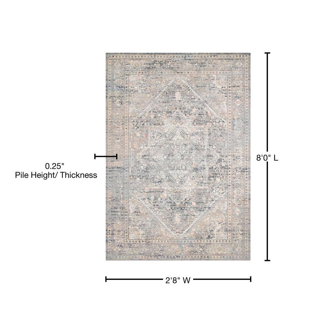 Gray and Sunset Stain-Resistant Synthetic Runner Rug, 32" x 96"