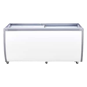 28 in. W 13.1 cu.ft. Commercial Ice Cream Display Case Manual Defrost Chest Freezer with Glass Top Deep Freezer in White