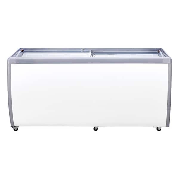 28 in. W 13.1 cu. ft. Commercial Ice Cream Display Case Manual Defrost Chest Freezer w/ Glass Top Deep Freezer in White
