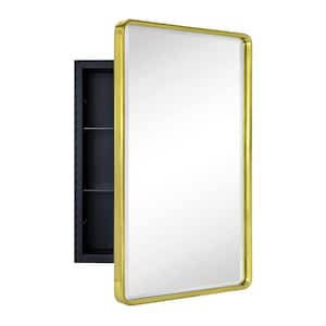 Farmhouse 16 in. W x 24 in. H Recessed Rectangular Metal Framed Bathroom Medicine Cabinets with Mirror in Brushed Gold