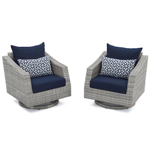 Cannes All-Weather Wicker Motion Patio Lounge Chair with Sunbrella Navy Blue Cushions (2-Pack)