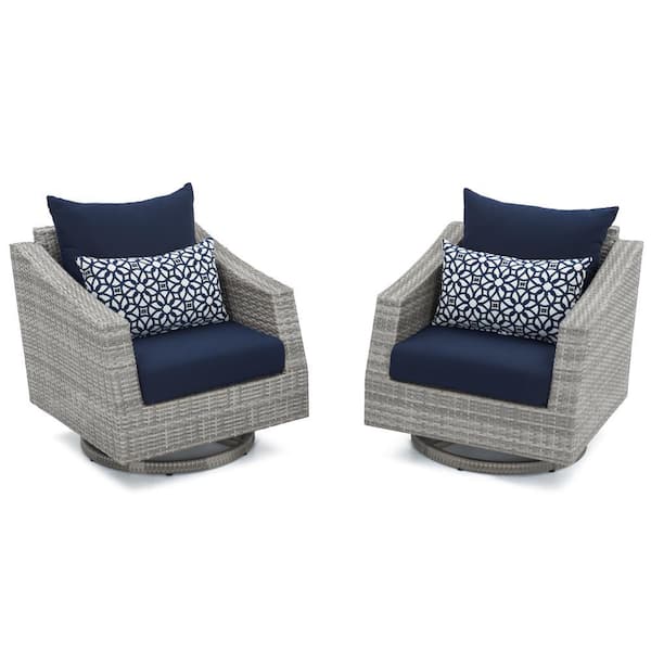 RST BRANDS Cannes All-Weather Wicker Motion Patio Lounge Chair with Sunbrella Navy Blue Cushions (2-Pack)