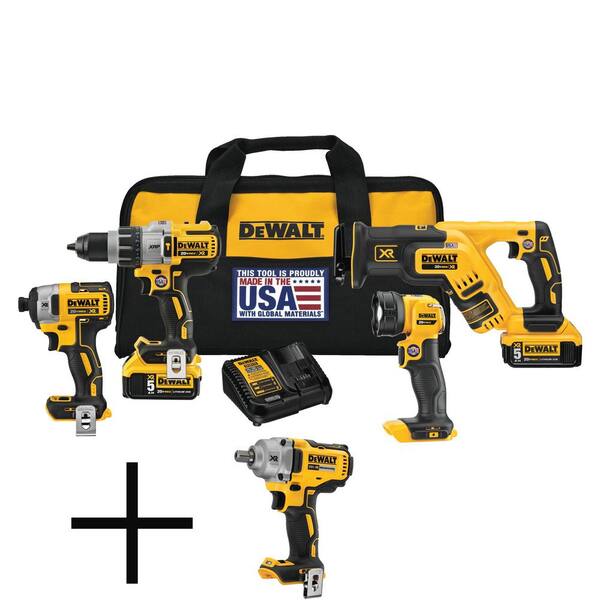 DEWALT 20V MAX XR Cordless 4 Tool Combo Kit 20V MAX XR 1 2 in. Mid Range Impact Wrench 2 20V 5.0Ah Batteries and Charger DCK494P2W894B The Home Depot