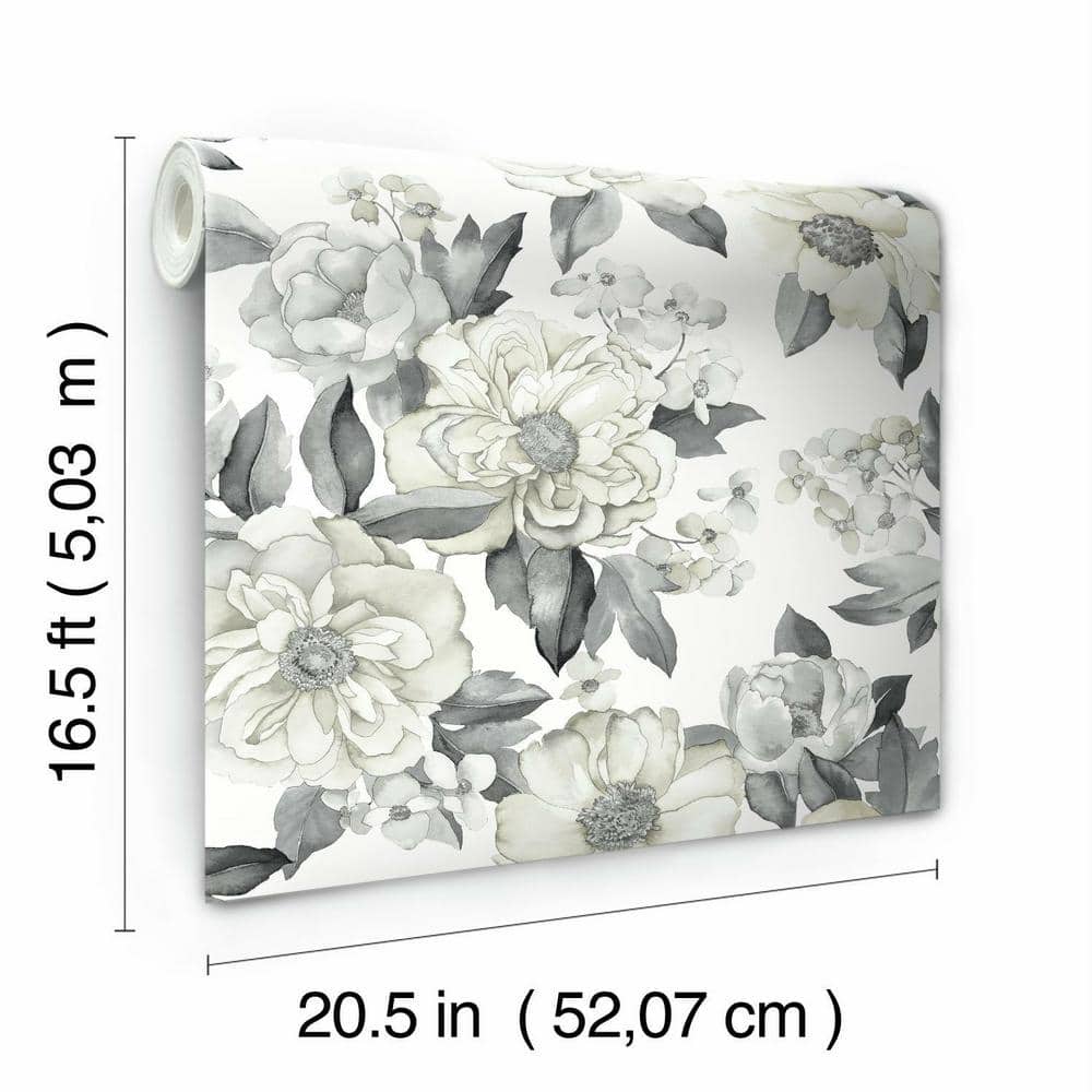 Gray and Taupe Floral Peel & Stick Wallpaper Roll