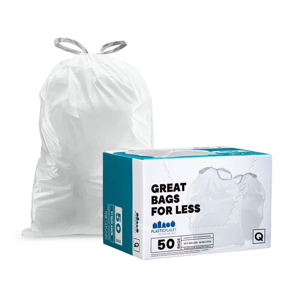 Plasticplace 13 Gallon Drawstring Bags, 0.9 mil, White, 200 / Case