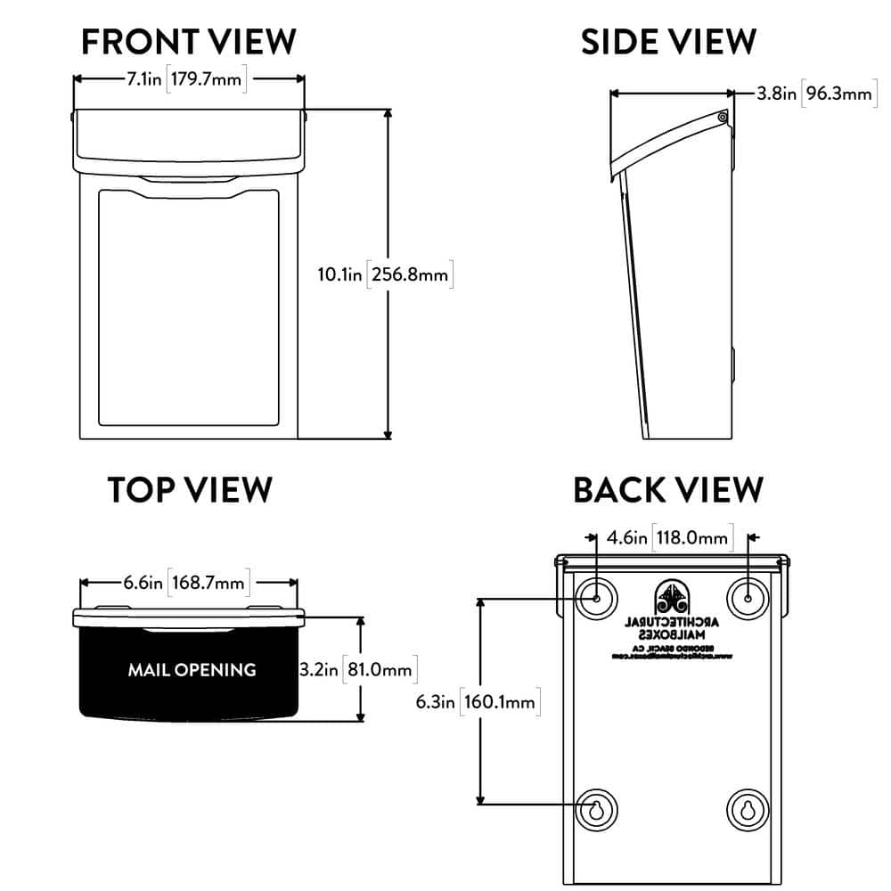 Pewter Small Wall Mounted Steel Mailbox