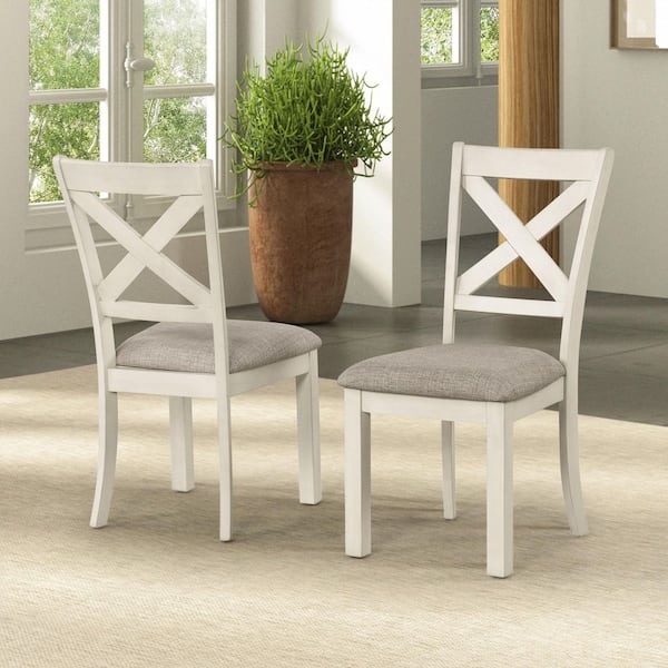Sunn Rustic White Oak Fabric Upholstered Dining Chairs with Cross Back (Set of 2)