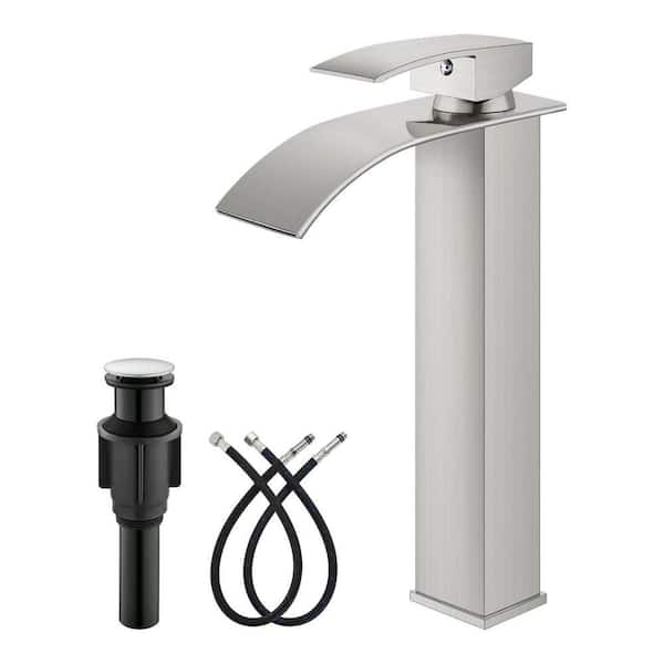 Single Handle Vessel Sink Faucet with Pop-Up Drain in Brushed Nickel