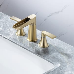 Waterfall 8 in. Widespread Double Handle Bathroom Faucet with Drain Assembly in Brushed Gold