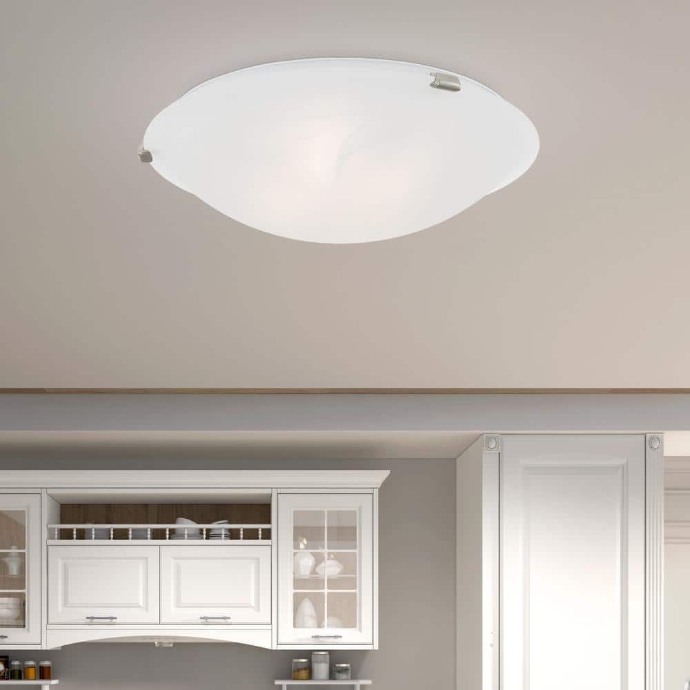 Transitional Brushed Nickel 4-Light Flush Mount with White Alabaster Glass