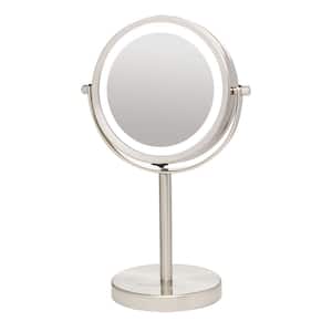 Small Nickel Brushed Lighted Tabletop Makeup Mirror (11.6 in. H x 7.1 in. W), 1x-7x Magnification