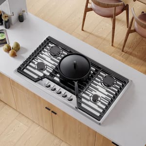 36 in. Built-In Gas Cooktop in Stainless Steel with 5 Burners Gas Stove Including A 18000 BTU Power Burner