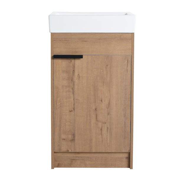 Staykiwi 18 in. W. x 15 in. D x 35 in. H Freestanding Bath Vanity in Imitative Oak with White Ceramic Top