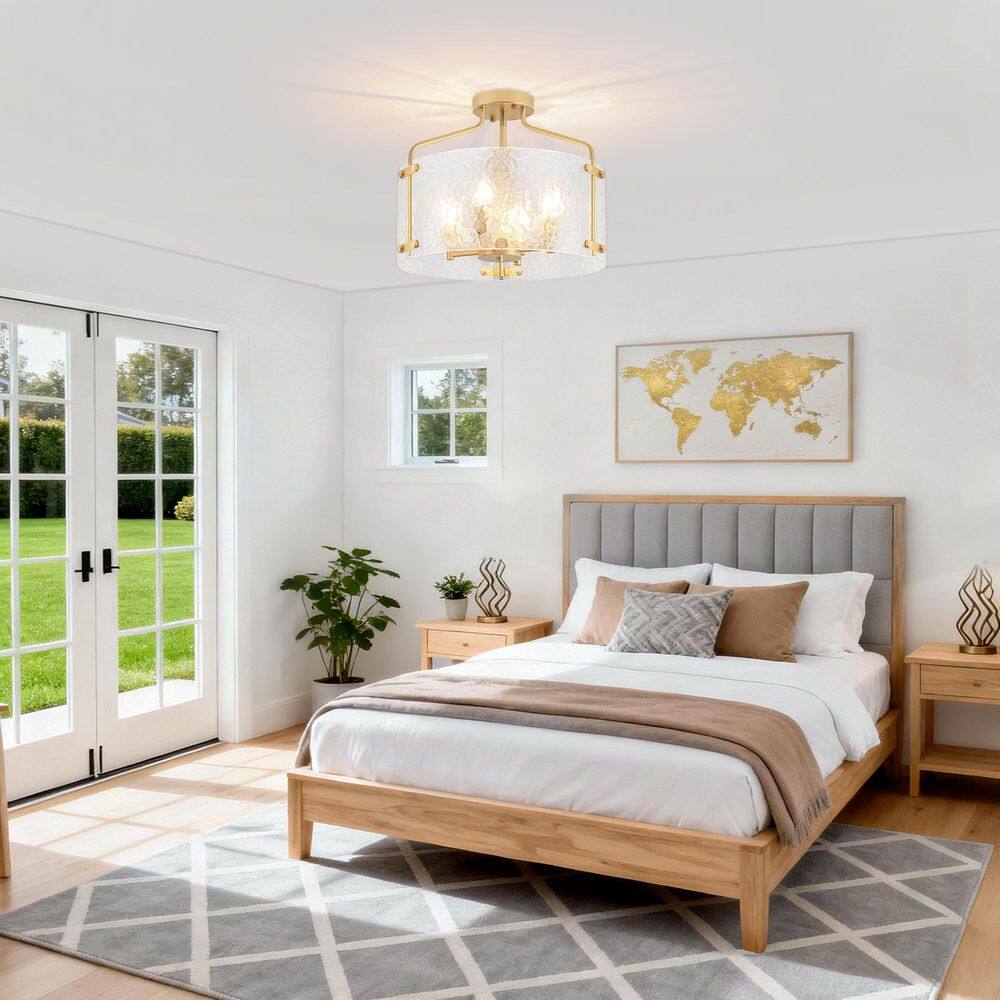 15.35 in. 4-Light Gold Modern Glass Drum Semi Flush Mount Ceiling Light Fixture For Dinning Room price history on PriceWatchPro