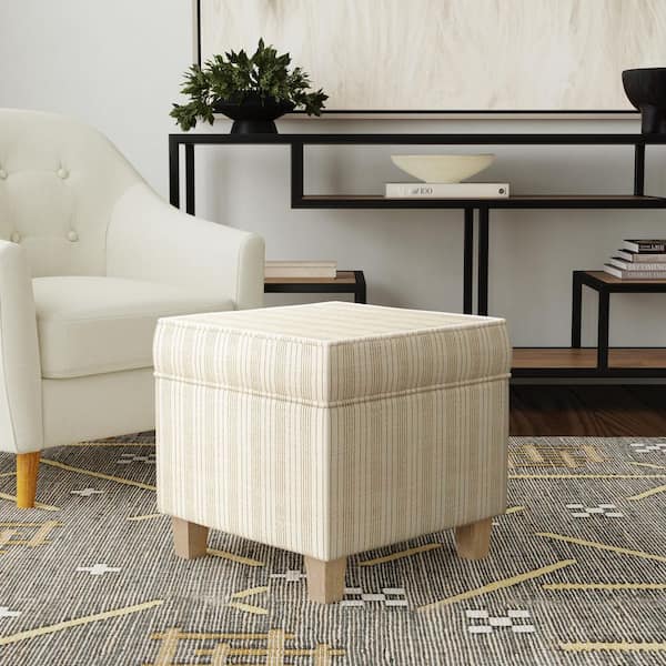Homepop Marigold Pinstripe Fabric Square Ottoman with Storage Lift Off Top
