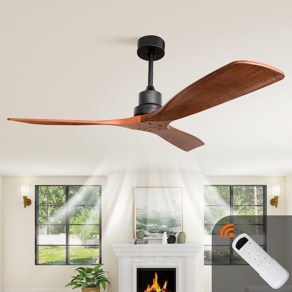 52 in. Outdoor Farmhouse Ceiling Fan with Remote Control Solid Wood Fan Blade Reversible Motor, Downrod Mount