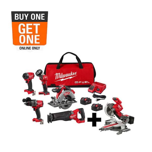 M18 FUEL 18-Volt Lithium-Ion Brushless Cordless Combo Kit (5-Tool) with 10 in Dual Bevel Sliding Compound Miter Saw