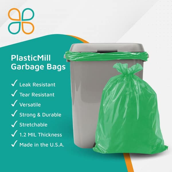 PlasticMill 33 in. W x 39 in. H 32 Gal. 1.2 mil Green Trash Bags