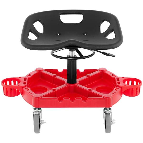 SKYSHALO Rolling Garage Shop Stool 300 lbs. Adjustable Height with 4 in. Swivel Wheels Large Tool Tray with 2-Bottle Holders