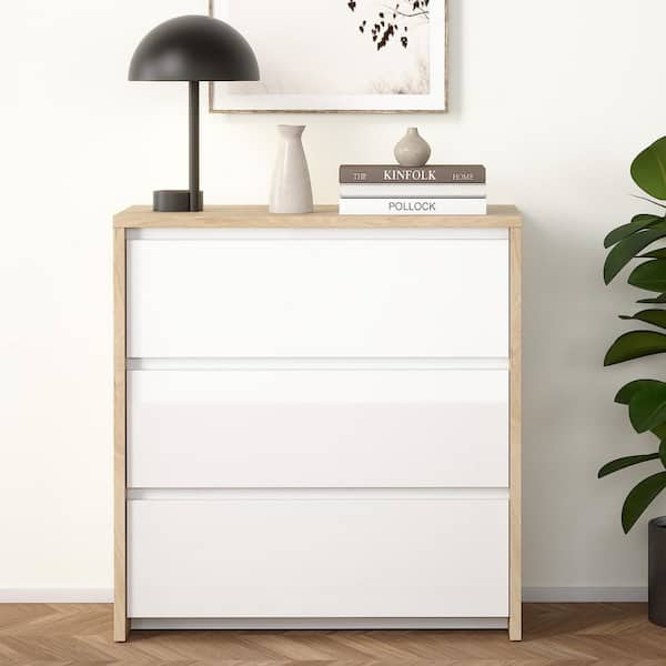 Next Hickory and White 3-Drawer 31.54 in. W Chest of Drawers