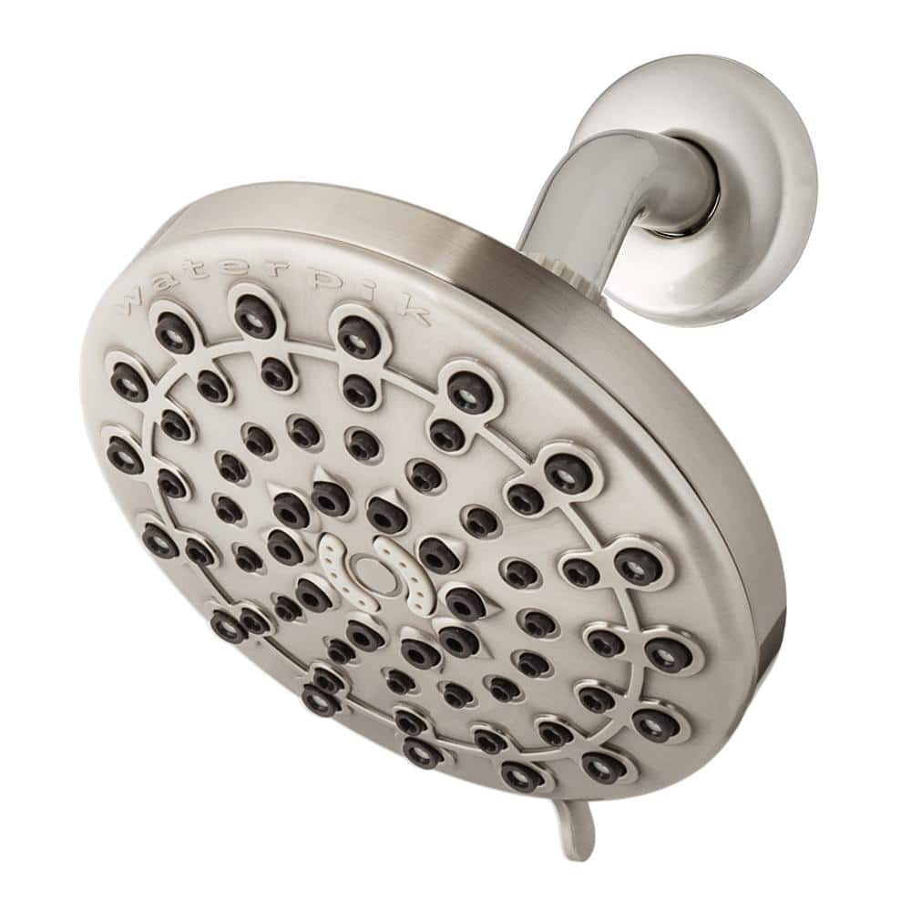 6-Spray 6 in. Single Wall Mount 1.8 GPM Fixed Rain Shower Head in Brushed Nickel -  Waterpik, 20024797