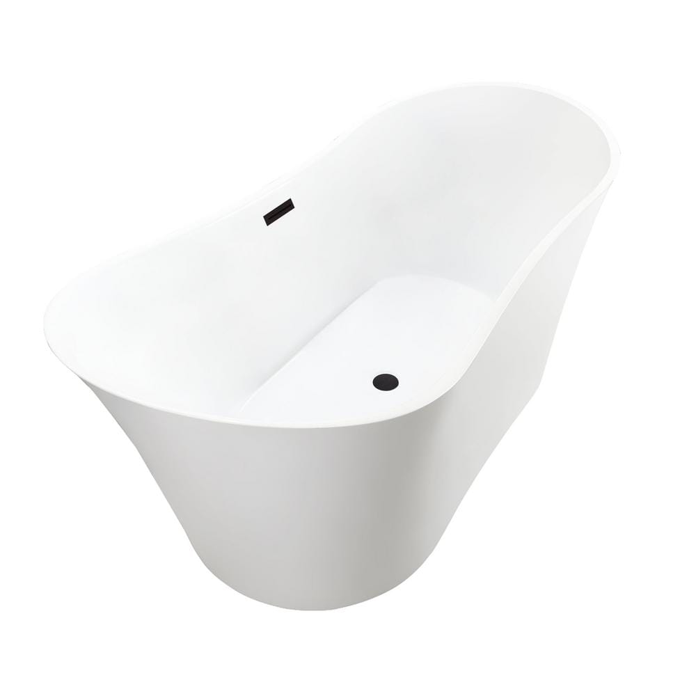 67'' White Acrylic Freestanding Soaking Bathtub with Oil Rubbed Bronze Trim