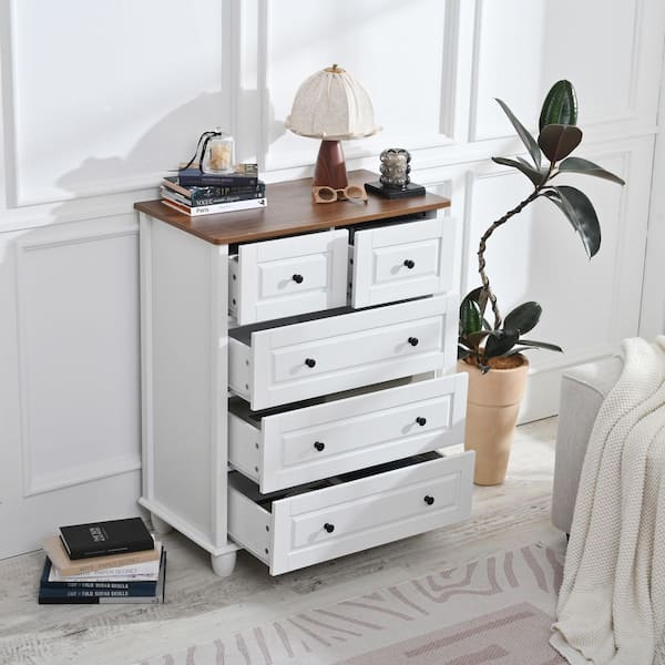 ivory white dresser 5 Drawers 29.1 in. Wide Chest of Drawers 5 Drawers with Deep Space Wood Tall Storage Drawers Cabinet XSP307950-1157 white-cream-dress