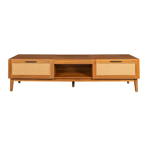 Utopia 4niture Amai Oak TV Stand with Rattan-Door Drawers, Fits TVs up 75 in.