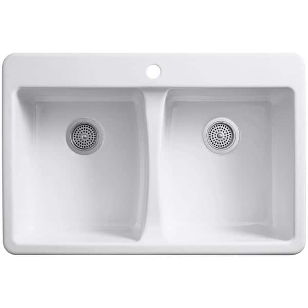 KOHLER Prologue Dual-mount 33-in x 22-in Stainless Steel Double Equal Bowl  1-Hole Kitchen Sink in the Kitchen Sinks department at
