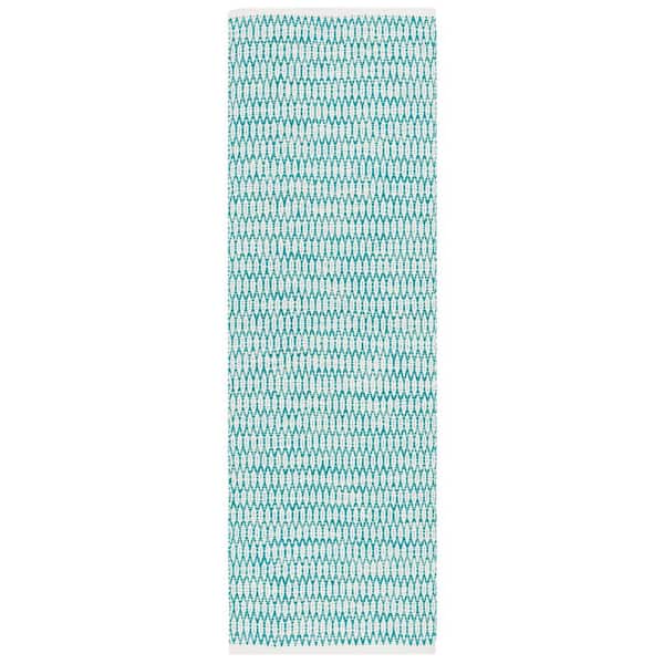SAFAVIEH Montauk Aqua/Ivory 2 ft. x 7 ft. Geometric Multi-Diamonds Runner Rug