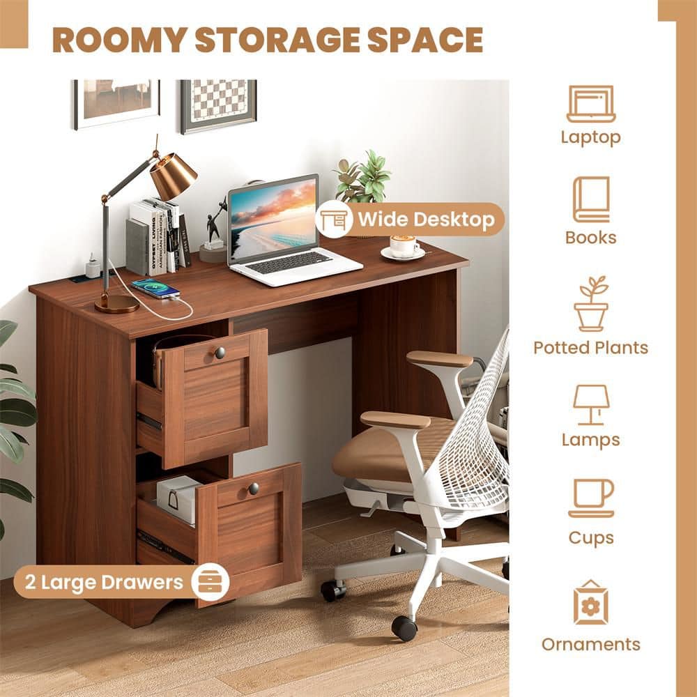 Charming Brown Engineered Wood Computer Desk with 3 Drawers
