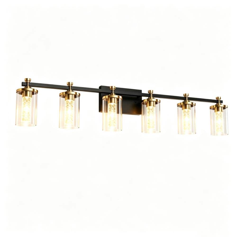 Sleek 48 Inch 6-Light Black Crystal LED Vanity Light, 3CCT Dimmable Wall Sconce with Clear Glass Shades for Indoor Use price history on PriceWatchPro