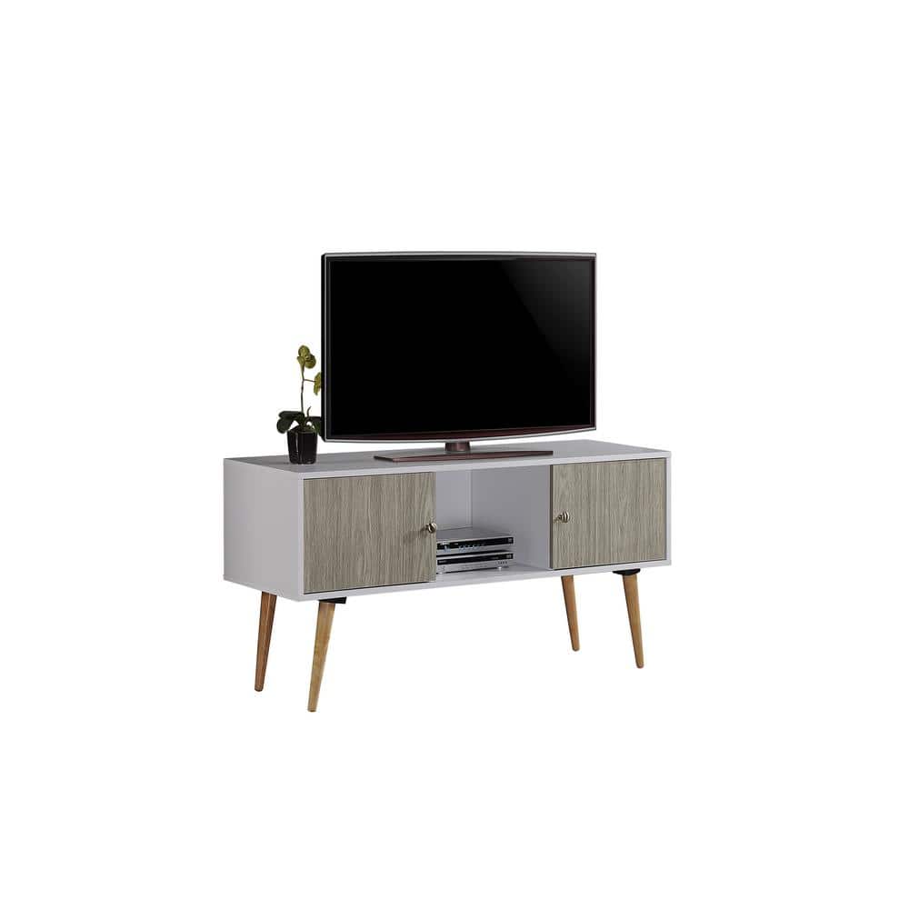 Mid-Century Modern White & Gray TV Stand with Storage