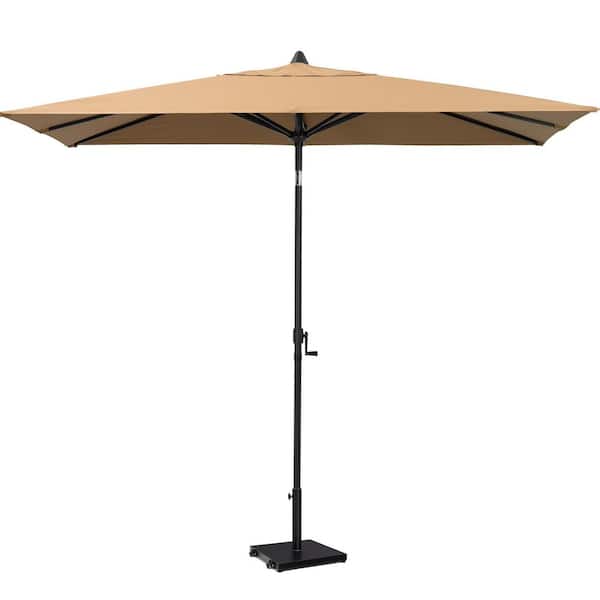 Pellebant 9 ft. x 5 ft. Rectangular Aluminum Market Crank and Tilt Outdoor Patio Umbrella in Tan, Wheeled 45 lbs.Base