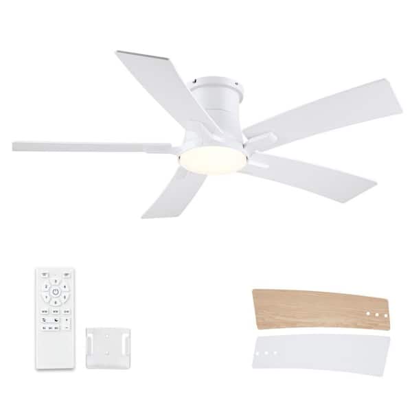 Realmate Modern 46 in. integrated LED Flush Mount Indoor White Ceiling Fan with Light, Remote Control and 5 Reversible Blades