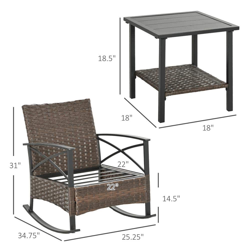 Dark Blue Wicker Rocking Chair Bistro Set with Cushions