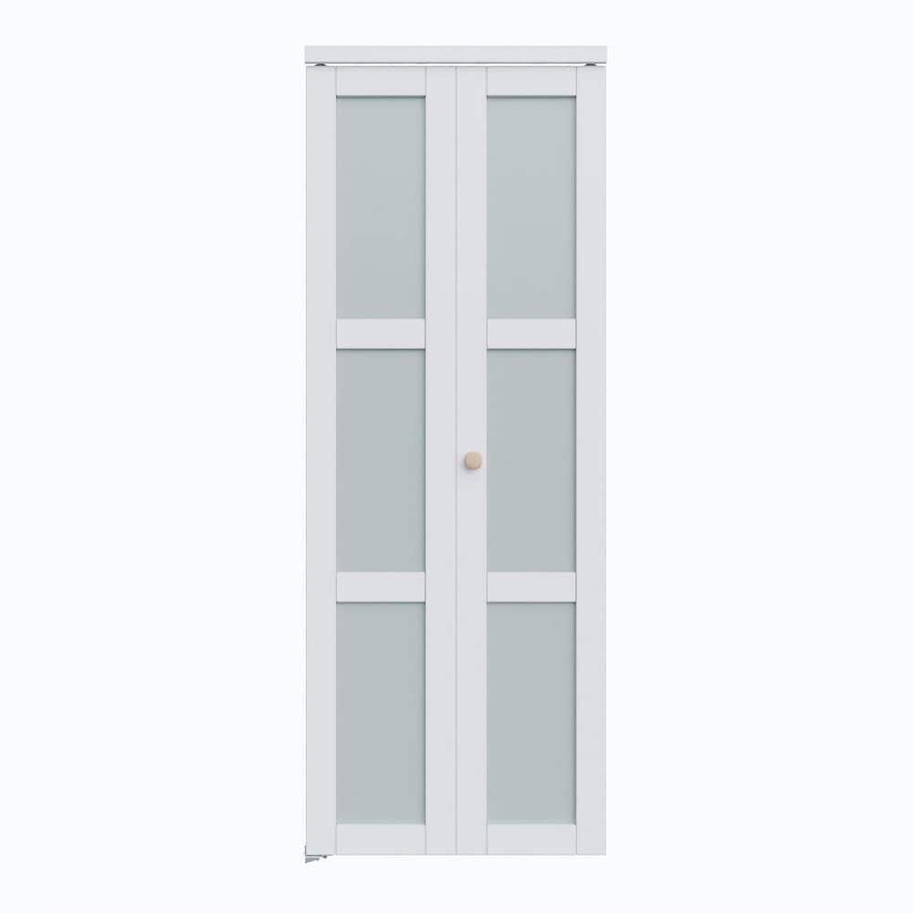 30 in. x 80 in. 3 Lite Tempered Frosted Glass Solid Core MDF White Primed Closet Bi-Fold Door with Hardware Kit price history on PriceWatchPro