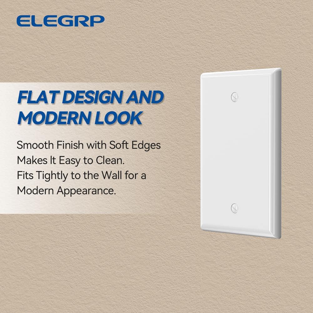 White Rectangular Plastic 1-Gang Blank Wall Plate Set