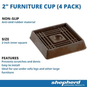 2 in. Brown Square Smooth Rubber Floor Protector Furniture Cups for Carpet & Hard Floors (4-Pack)