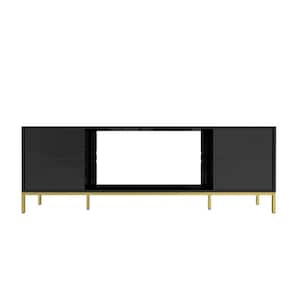 70 in. Black Wood TV Stand TV Cabinet Console Table Fits TV's up to 80 in. w Support Legs and Adjustable Shelves