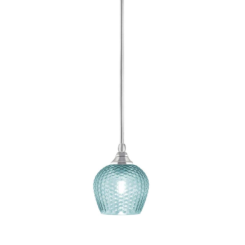 Sparta 100-Watt 1-Light Chrome Shaded Pendant Light Mini Pendant with Turqu