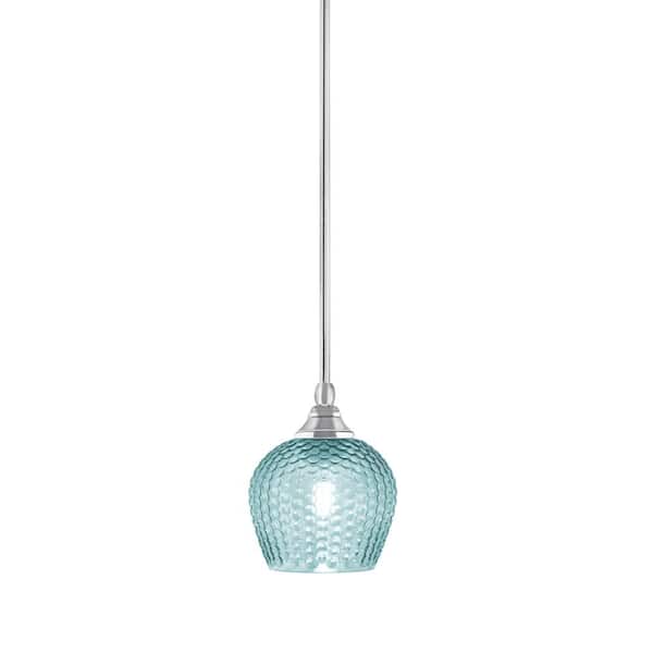 Unbranded Sparta 100-Watt 1-Light Chrome Shaded Pendant Light Mini Pendant with Turquoise Textured Glass and No Bulb Included