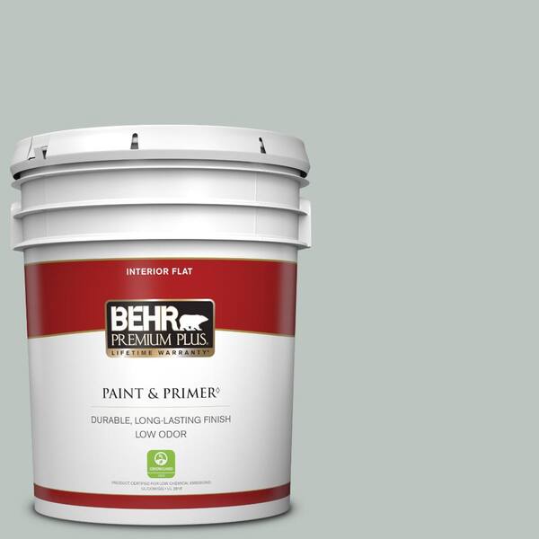 BEHR PREMIUM PLUS 5 gal. #ICC-47 Pewter Tray Flat Low Odor Interior Paint & Primer