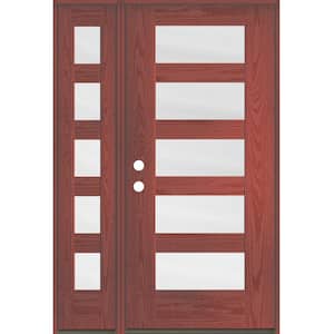ASCEND Modern 50 in. x 80 in. 5-Lite Right-Hand/Inswing Satin Glass Redwood Stain Fiberglass Prehung Front Door/LSL