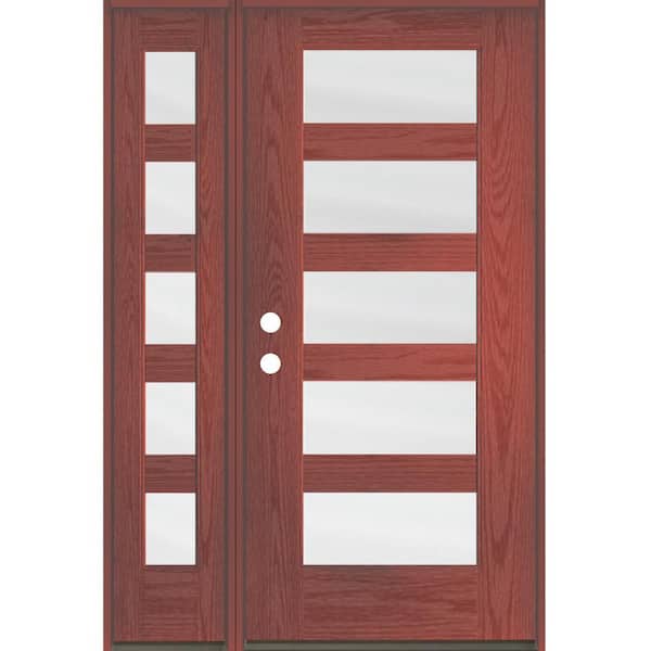 Krosswood Doors ASCEND Modern 50 in. x 80 in. 5-Lite Right-Hand/Inswing Satin Glass Redwood Stain Fiberglass Prehung Front Door/LSL