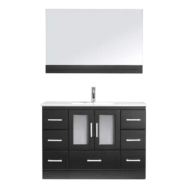 Virtu USA Zola 48 in. W Bath Vanity in Espresso with Ceramic Vanity Top in White with Square Basin and Mirror and Faucet