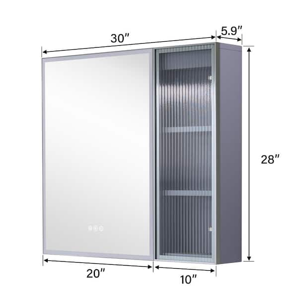 30 in. W x 28 in. H Rectangular Dimmable Anti-Fog LED Wood Surface Mount Medicine Cabinet with Mirror in Lavender